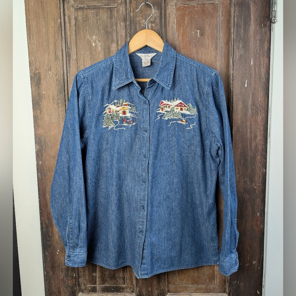 Vintage 90s Northern Reflections Embroidered Denim Button Up Shirt | Medium